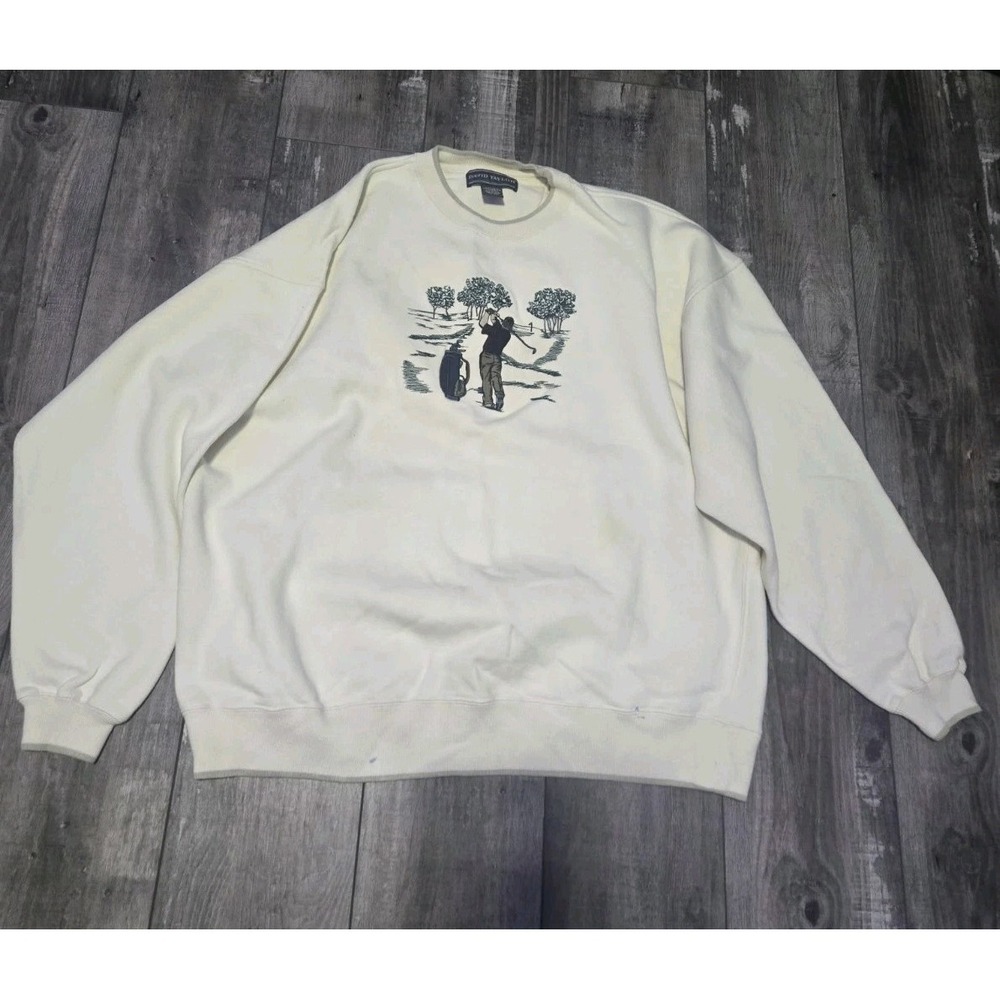 David Taylor Men's Nice Golf Logo  Pullover Sweater Beige 2XL 90's
